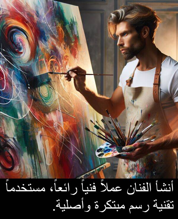 عملاً: أنشأ الفنان عملاً فنياً رائعاً، مستخدماً تقنية رسم مبتكرة وأصلية.