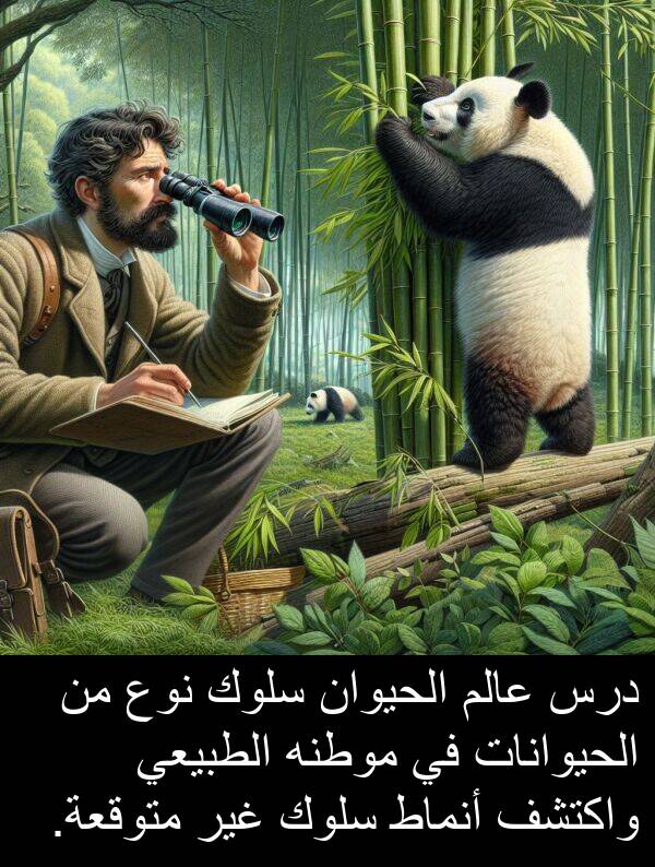 عالم: درس عالم الحيوان سلوك نوع من الحيوانات في موطنه الطبيعي واكتشف أنماط سلوك غير متوقعة.
