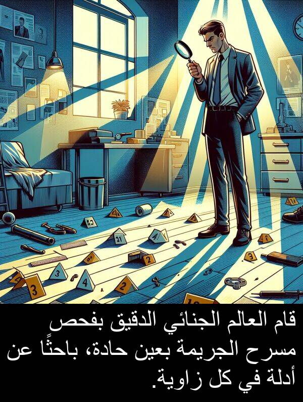 زاوية: قام العالم الجنائي الدقيق بفحص مسرح الجريمة بعين حادة، باحثًا عن أدلة في كل زاوية.