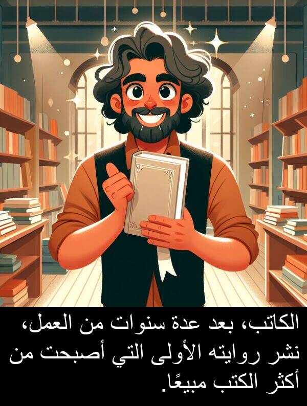 عدة: الكاتب، بعد عدة سنوات من العمل، نشر روايته الأولى التي أصبحت من أكثر الكتب مبيعًا.