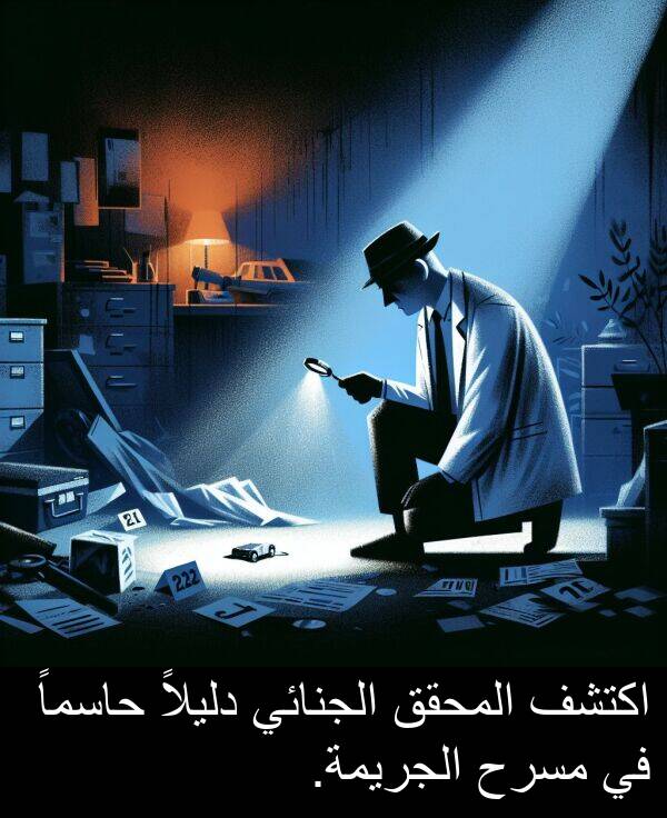 دليلاً: اكتشف المحقق الجنائي دليلاً حاسماً في مسرح الجريمة.