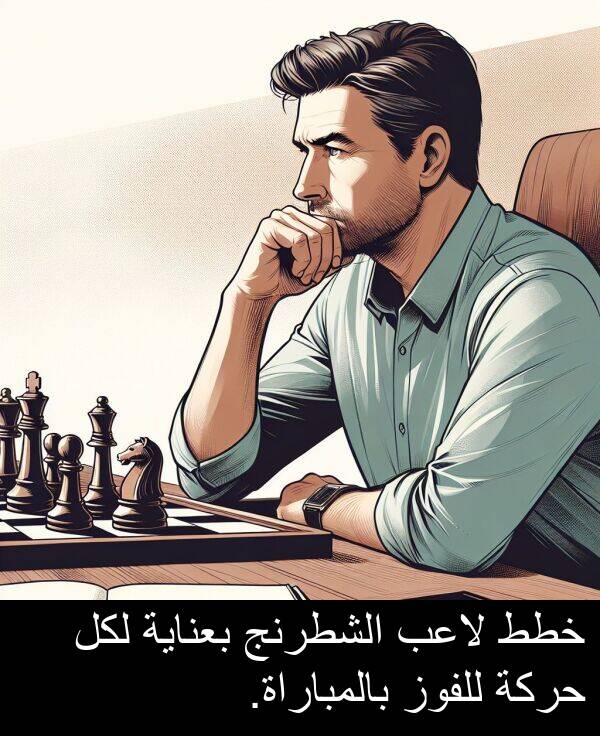 لكل: خطط لاعب الشطرنج بعناية لكل حركة للفوز بالمباراة.