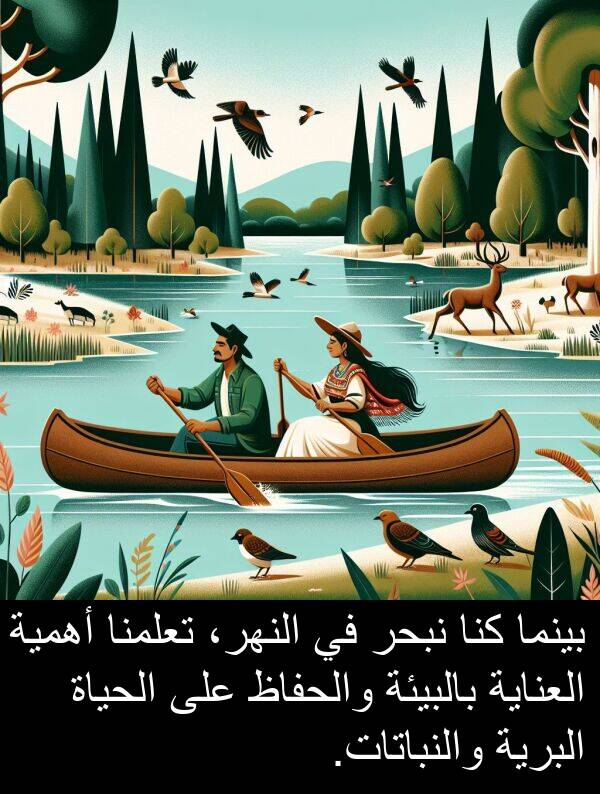 كنا: بينما كنا نبحر في النهر، تعلمنا أهمية العناية بالبيئة والحفاظ على الحياة البرية والنباتات.