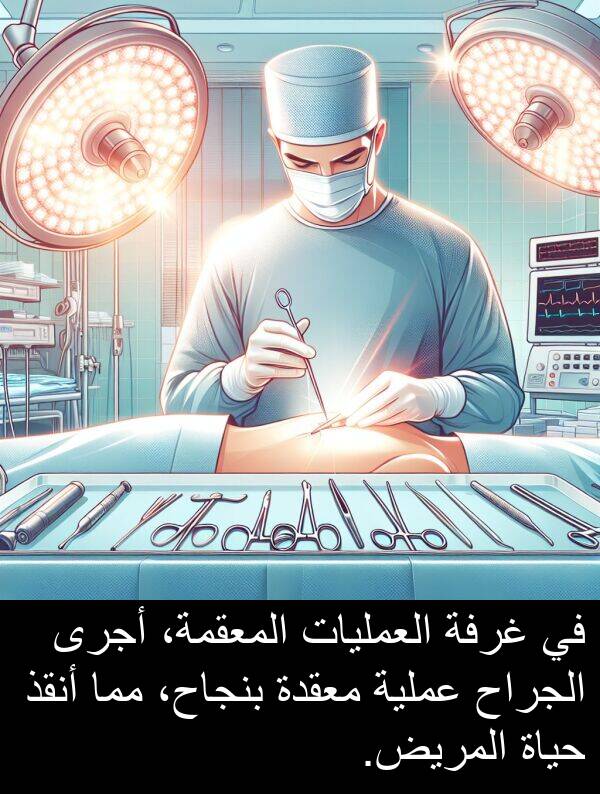 غرفة: في غرفة العمليات المعقمة، أجرى الجراح عملية معقدة بنجاح، مما أنقذ حياة المريض.