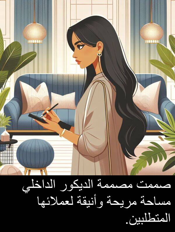 صممت: صممت مصممة الديكور الداخلي مساحة مريحة وأنيقة لعملائها المتطلبين.