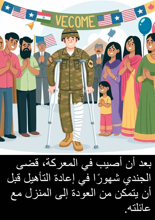 عائلته: بعد أن أصيب في المعركة، قضى الجندي شهورًا في إعادة التأهيل قبل أن يتمكن من العودة إلى المنزل مع عائلته.