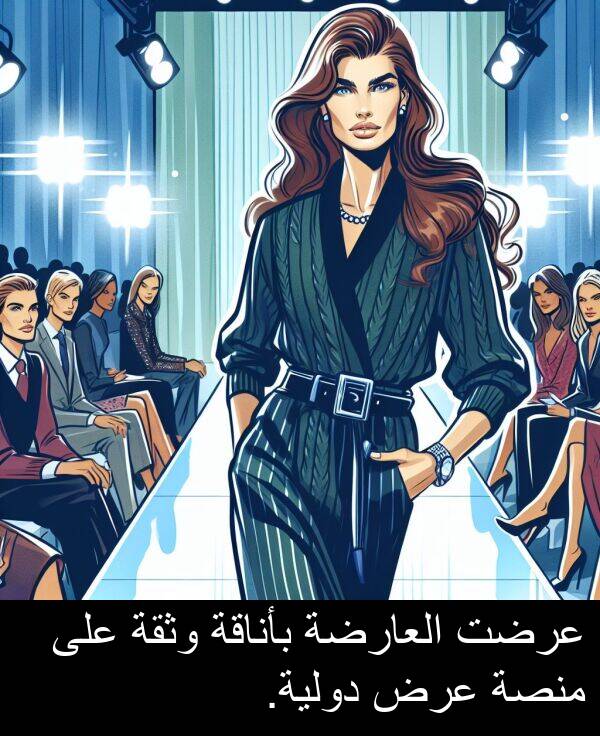 دولية: عرضت العارضة بأناقة وثقة على منصة عرض دولية.