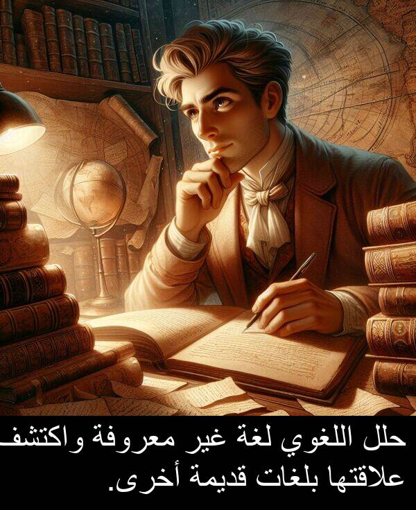 علاقتها: حلل اللغوي لغة غير معروفة واكتشف علاقتها بلغات قديمة أخرى.