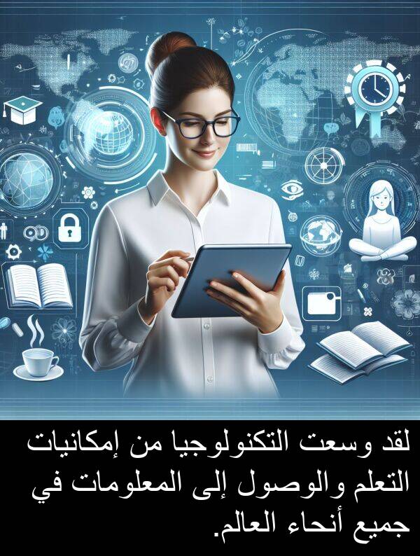 أنحاء: لقد وسعت التكنولوجيا من إمكانيات التعلم والوصول إلى المعلومات في جميع أنحاء العالم.