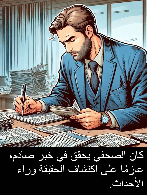 صادم،: كان الصحفي يحقق في خبر صادم، عازمًا على اكتشاف الحقيقة وراء الأحداث.