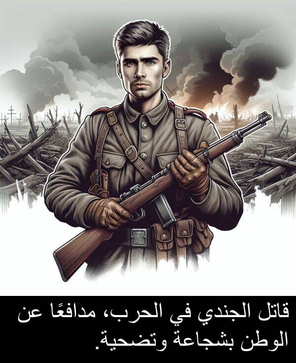قاتل: قاتل الجندي في الحرب، مدافعًا عن الوطن بشجاعة وتضحية.