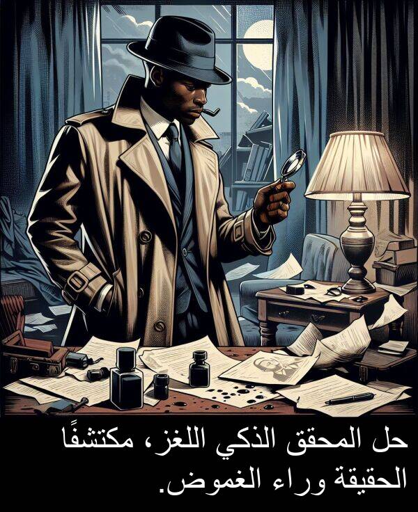 اللغز،: حل المحقق الذكي اللغز، مكتشفًا الحقيقة وراء الغموض.