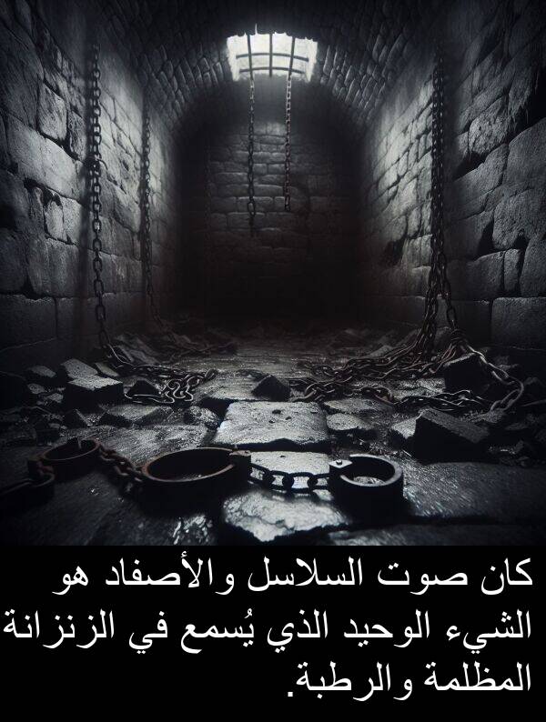يُسمع: كان صوت السلاسل والأصفاد هو الشيء الوحيد الذي يُسمع في الزنزانة المظلمة والرطبة.