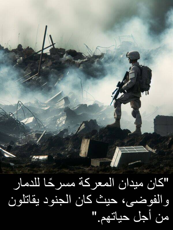 أجل: "كان ميدان المعركة مسرحًا للدمار والفوضى، حيث كان الجنود يقاتلون من أجل حياتهم."