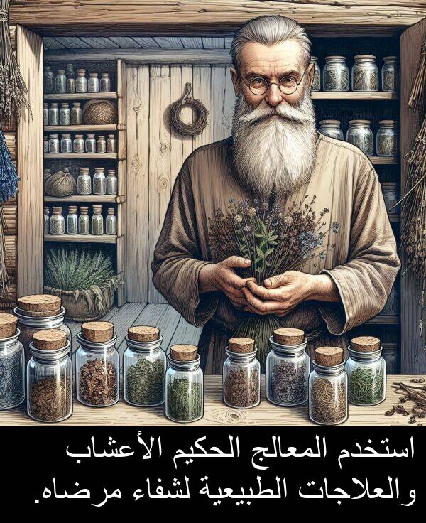 استخدم: استخدم المعالج الحكيم الأعشاب والعلاجات الطبيعية لشفاء مرضاه.