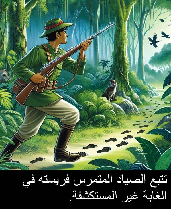 تتبع: تتبع الصياد المتمرس فريسته في الغابة غير المستكشفة.