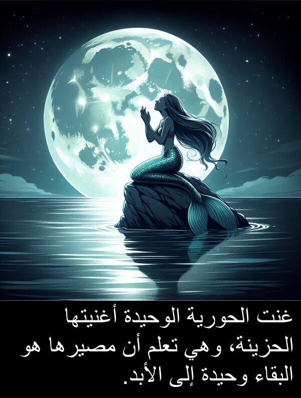 غنت: غنت الحورية الوحيدة أغنيتها الحزينة، وهي تعلم أن مصيرها هو البقاء وحيدة إلى الأبد.