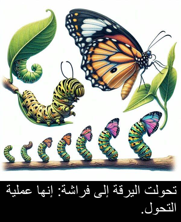 تحولت: تحولت اليرقة إلى فراشة: إنها عملية التحول.