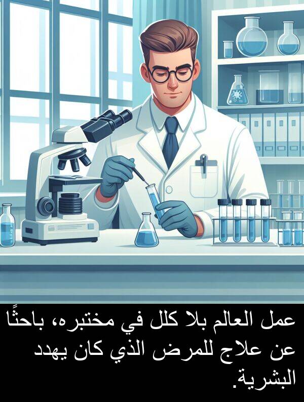عمل: عمل العالم بلا كلل في مختبره، باحثًا عن علاج للمرض الذي كان يهدد البشرية.