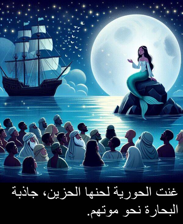 غنت: غنت الحورية لحنها الحزين، جاذبة البحارة نحو موتهم.