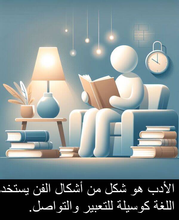 كوسيلة: الأدب هو شكل من أشكال الفن يستخدم اللغة كوسيلة للتعبير والتواصل.