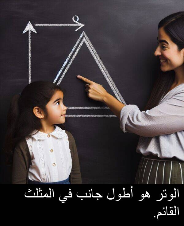 جانب: الوتر هو أطول جانب في المثلث القائم.