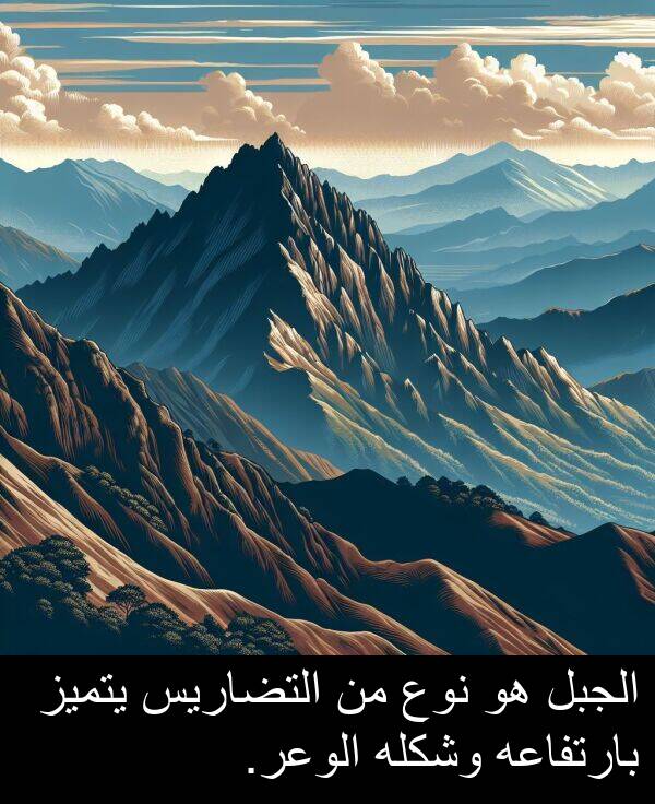 يتميز: الجبل هو نوع من التضاريس يتميز بارتفاعه وشكله الوعر.