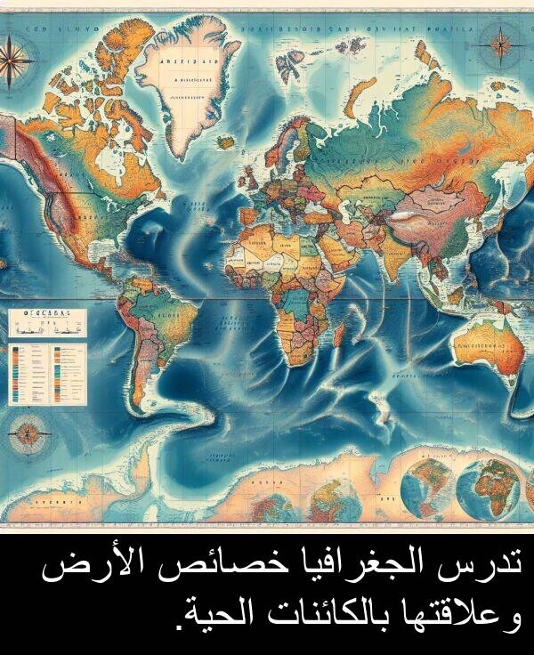 خصائص: تدرس الجغرافيا خصائص الأرض وعلاقتها بالكائنات الحية.