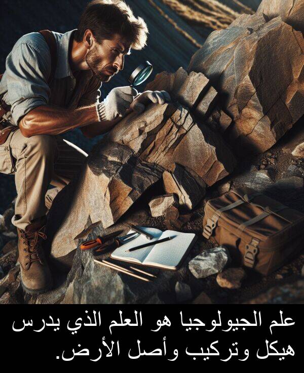 وأصل: علم الجيولوجيا هو العلم الذي يدرس هيكل وتركيب وأصل الأرض.