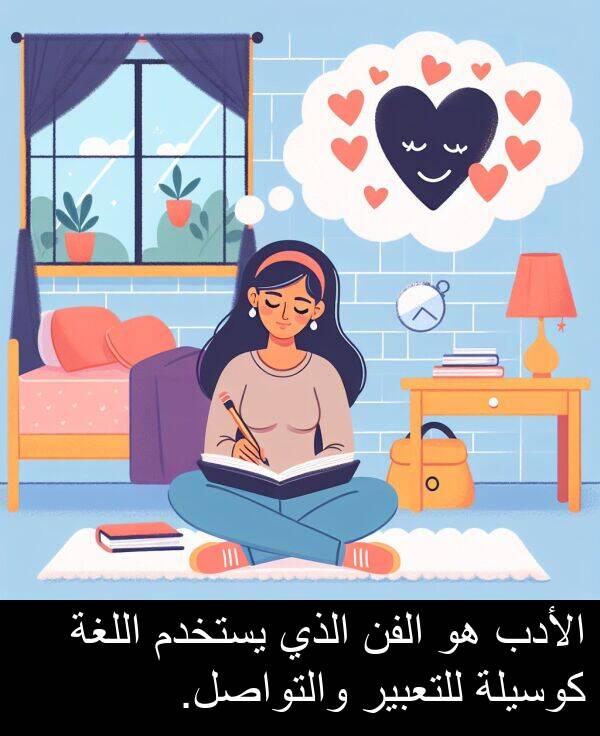 كوسيلة: الأدب هو الفن الذي يستخدم اللغة كوسيلة للتعبير والتواصل.