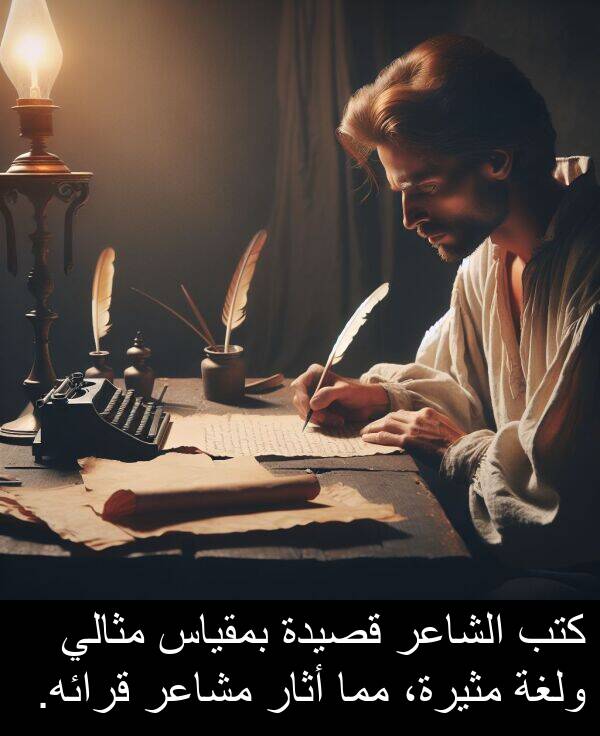 أثار: كتب الشاعر قصيدة بمقياس مثالي ولغة مثيرة، مما أثار مشاعر قرائه.