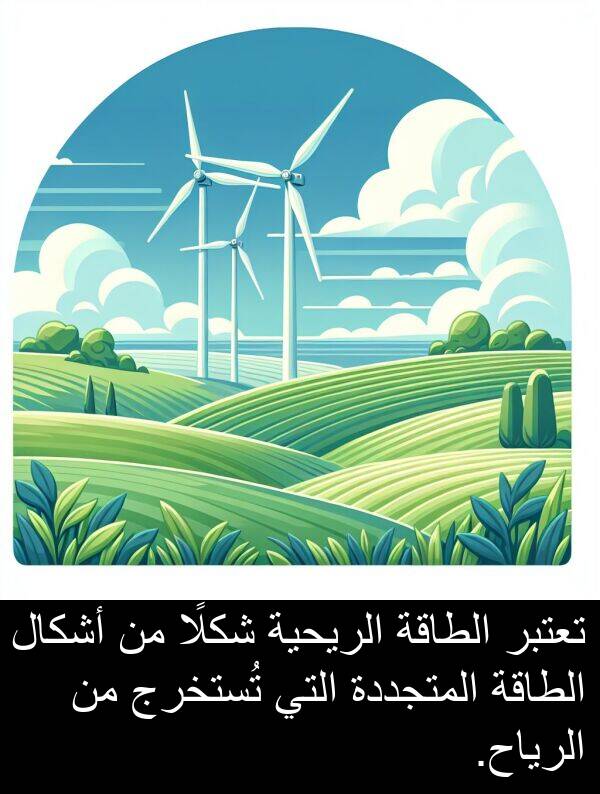 شكلًا: تعتبر الطاقة الريحية شكلًا من أشكال الطاقة المتجددة التي تُستخرج من الرياح.