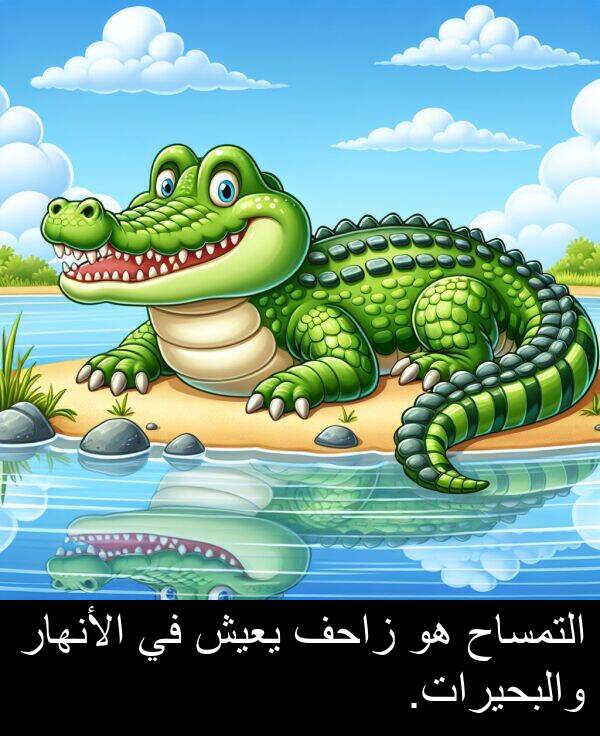 والبحيرات: التمساح هو زاحف يعيش في الأنهار والبحيرات.