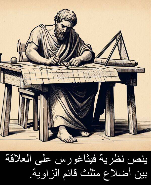 قائم: ينص نظرية فيثاغورس على العلاقة بين أضلاع مثلث قائم الزاوية.