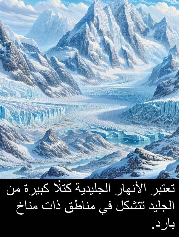 ذات: تعتبر الأنهار الجليدية كتلًا كبيرة من الجليد تتشكل في مناطق ذات مناخ بارد.
