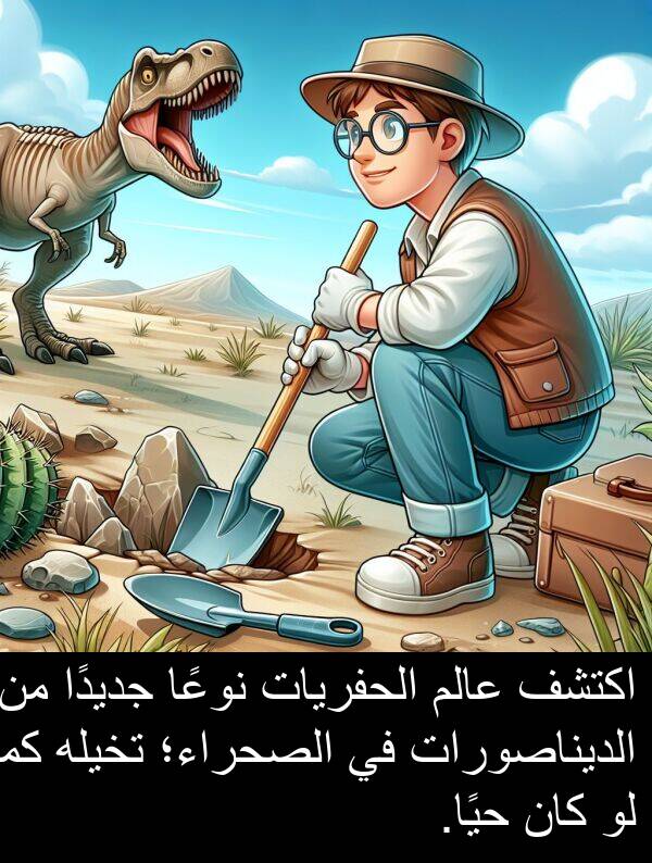 عالم: اكتشف عالم الحفريات نوعًا جديدًا من الديناصورات في الصحراء؛ تخيله كما لو كان حيًا.