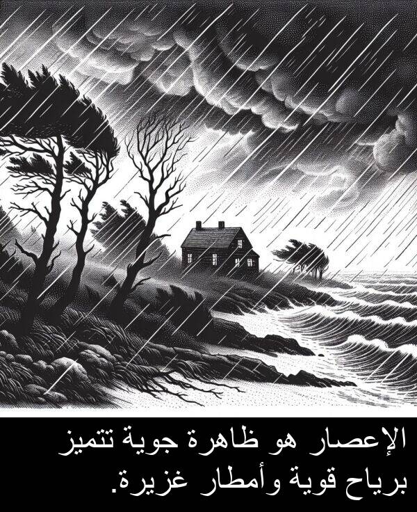غزيرة: الإعصار هو ظاهرة جوية تتميز برياح قوية وأمطار غزيرة.