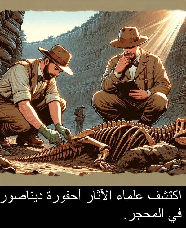 أحفورة: اكتشف علماء الآثار أحفورة ديناصور في المحجر.