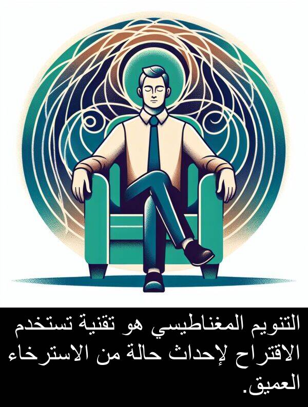 الاسترخاء: التنويم المغناطيسي هو تقنية تستخدم الاقتراح لإحداث حالة من الاسترخاء العميق.