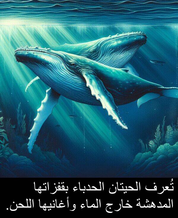خارج: تُعرف الحيتان الحدباء بقفزاتها المدهشة خارج الماء وأغانيها اللحن.