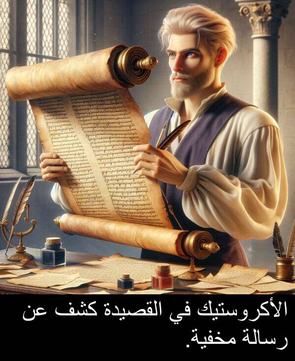 كشف: الأكروستيك في القصيدة كشف عن رسالة مخفية.