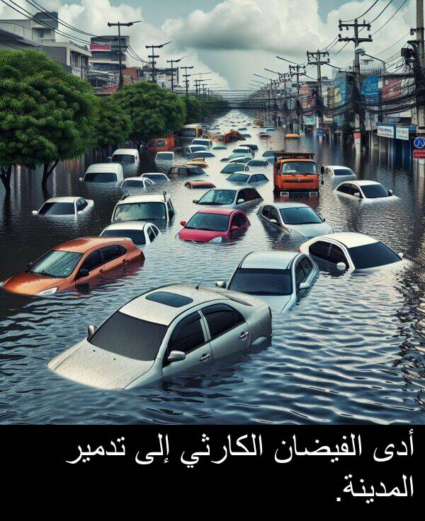 أدى: أدى الفيضان الكارثي إلى تدمير المدينة.