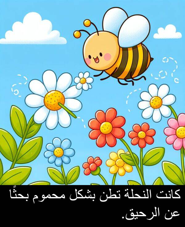 الرحيق: كانت النحلة تطن بشكل محموم بحثًا عن الرحيق.