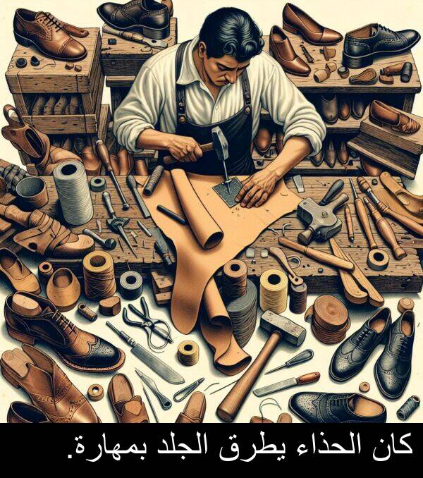 كان: كان الحذاء يطرق الجلد بمهارة.