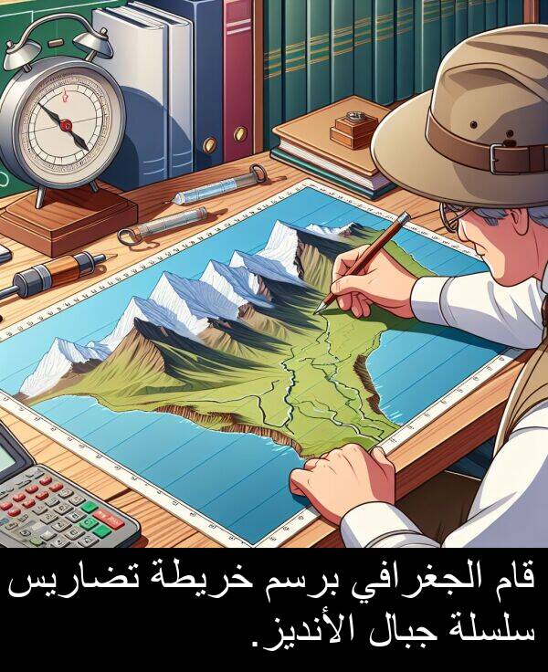 جبال: قام الجغرافي برسم خريطة تضاريس سلسلة جبال الأنديز.
