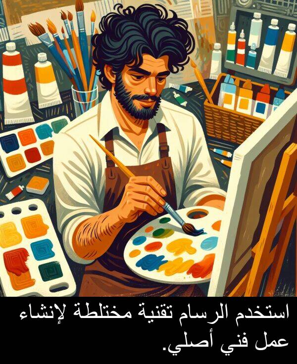 عمل: استخدم الرسام تقنية مختلطة لإنشاء عمل فني أصلي.