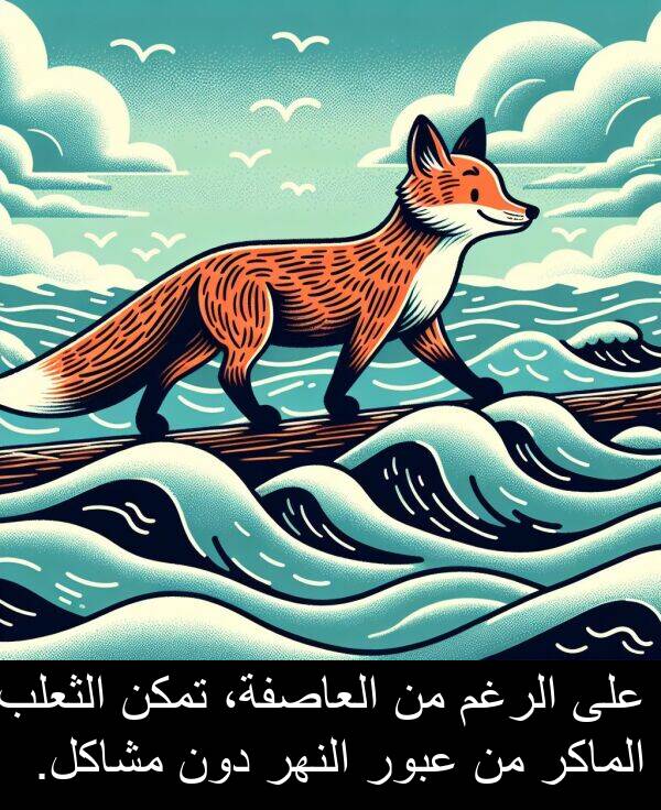 دون: على الرغم من العاصفة، تمكن الثعلب الماكر من عبور النهر دون مشاكل.