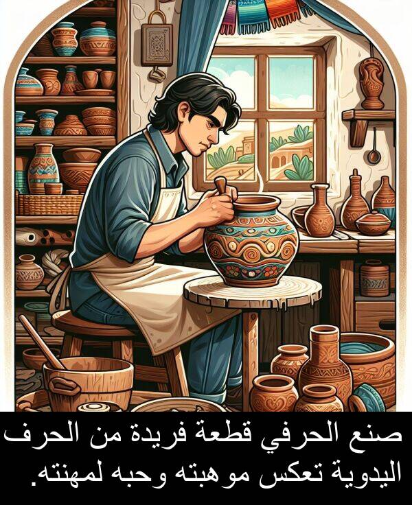 صنع: صنع الحرفي قطعة فريدة من الحرف اليدوية تعكس موهبته وحبه لمهنته.