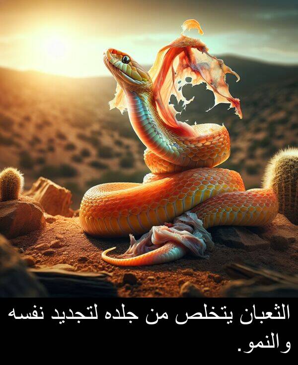 يتخلص: الثعبان يتخلص من جلده لتجديد نفسه والنمو.