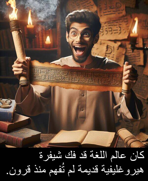 عالم: كان عالم اللغة قد فك شيفرة هيروغليفية قديمة لم تُفهم منذ قرون.